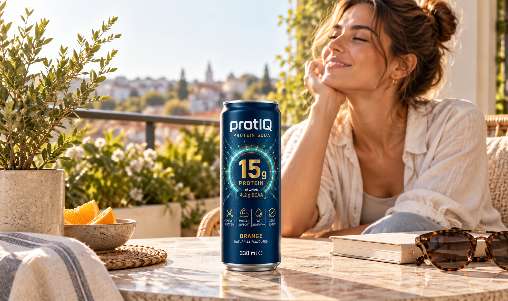 Woman relaxing at home with protIQ